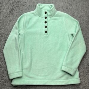 J Crew Sherpa Front Button Tunic Womens S 1/4 Button Sweater Mock Teal Preppy